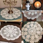 Table Placemat Crochet Doilies Handmade Lace Round Cotton 15inch Pack Of 4 Beige