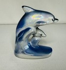 Vintage Dolphins Blue Iridescent Lusterware Nautical Sea Ocean Ceramic Figurine