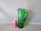 Vintage Martini Cocktail Pitcher Green Art Glass 11 5  Tall   Clear Stirring Rod