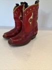 Vintage Kids Cowboy Boots Red White Inlay Leather Longhorn Square Toe