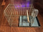 Antique Germany Canary Travel Bird Cage House Green Metal Glass Bowl Perch Rare 