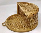 Vtg Wall Hanging Wicker Basket Planter Wood Frame Round Pocket Boho Decor 8 h