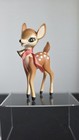 Vintage Christmas Hard Plastic Bambi Reindeer Deer Figurine Gold Tone Bell Great