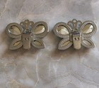 Vintage Spring Green Faceted Glass Silver Tone Butterfly Shoe Dress Clips