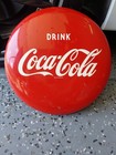 C 1950s Original Vintage Coca Cola Button Sign Metal 12 Inch Soda Coke Pepsi Am