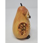 Wood Owl Figurine Pear Shaped With Stem Hand Painted Carved Orange Glitter Wings