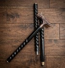 Black Twisted Wooden Walking Stick With Vintage Metal T Handle  3-section
