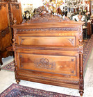 French Antique Louis Xvi Carved Walnut Queen Size Bed   Nightstand