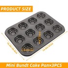 Muxhel 3 Pcs 12-cavity Mini Bundt Cake Pan  Non-stick Carbon Steel Mini Flute   