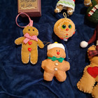 Vintage Gingerbread Christmas Ornaments Lot Plush Felt Wooden Sign Decor 10 Pc