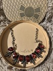 Chloe   Isabel Signed Red Teardrop Crystal Charm Necklace Silver Plated