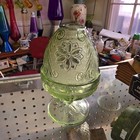 Vtg Indiana Tiara Glass Spruce Avocado Green Fairy Glimmer Lamp Candle  