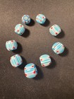 Lot Indian Glass Trade Beads - 9 Light Blue Chevron Beads  b1111  12mm