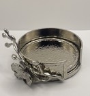 Michael Aram White Orchid Coaster Holder Dish Silver Floral With 2 Coasters