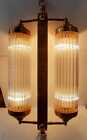 Antique Old Vintage Art Deco Fixture Ceiling Brass Hanging Light Glass Rod Lamp