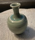 Vintage Mini Korean Celadon Bud Vase - Crackle Glaze - Hand Painted - 3 75 t
