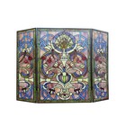Stained Glass Tiffany Style Fireplace Screen Three Piece 28  Tall X 40  Wide