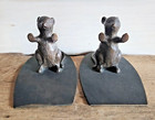 Vintage Bronze Mouse Doorstops Bookends Hands Up Matching Pair