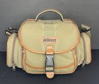 Vintage 90s Nikon Camera Bag Khaki Canvas Shoulder Carry Case Adjustable Strap