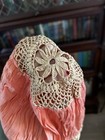 Antique 1920s Peach Boudoir Sleep Cap Flapper Crochet Lace Cloche