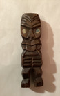 Vtg Maori Tiki Rotorua Paua Shell Eyes Wooden Carving Figurine New Zealand