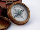 Antique Brass Pocket Compass Maritime Vintage With Leather Case 