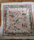Vintage 1940s-1950s New York City Landmarks Pink   Red Tablecloth Souvenir Rare 