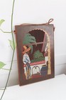 Vintage Hand-carved Hand Painted California Spanish Mission Revival Redwood Plaq