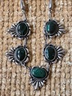 Vintage Mexico Sterling 925 Necklace Malachite Signed Bullseye Teardrop Chain