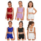 Us Girls Shiny Rhinestone Gymnastics Crop Tops And Shorts Performance Dancewear