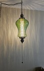 Green Swirled Vintage Glass Globe Avocado Hanging Light Swag Lamp Retro Diffuser