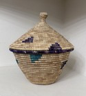 Handwoven Coiled Boho Tribal Basket   Lid Global Woven Handmade Boho Artisan