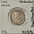 1919-c Newfoundland 25 Cents 5 8g - Low Mintage 163 939 - 92 5  Silver