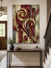 Abstract Canvas Wall Art Vertical Burgundy Gold Geometric Swirl Modern