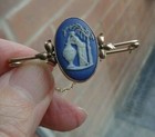Or Rose Wedgewood Broche 9ct Ancien Classique Bleu Cameo C1910 1920s