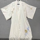 Ichiban Silk Kimono Robe Ivory Floral Embroidered Made In Japan Geisha Japanese