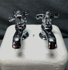 Vtg Pair Chrome Brass Standard Spring-loaded Bathroom Sink Faucets Old 964-24b