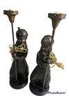 Antique   Bronze Sculpture Table Pair Electric Lamps Oriental Ottoman Arab Boys