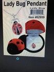 Lady Bug Necklace In Cute Velour Lady Bug Gift Box 16 Inch Chain Garden Bug