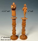Antique Hand Carved Black Forest Figural Needle Case Pair  Thread Spools  Sewing