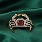 Cushion Cut Red Ruby Crab Brooch Pin  14k Gold Plated  925 Sterling Silver