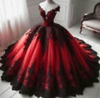 Gothic Red And Black Off The Shoulder Wedding Dresses Lace A Line Bridal Gowns