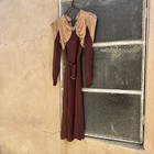 Vintage 1930s Two- Tone Brown Rayon Dress Bow Speckled Detail Gathered 1940s