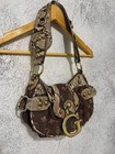 Vintage Guess Y2k Brown Monogram Snake Print Shoulder Bag Large G Logo