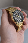Men s Luxury Gold Chronograph Watch Black Dial Stainless Steel Geneva Date