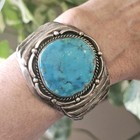 Navajo Vintage Old Pawn Sterling Silver Turquoise Cuff Bracelet Heavy Sz 7