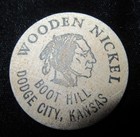 Vintage Wooden Nickel Souvenir Of Boot Hill   Front Street - Dodge City Kansas-d