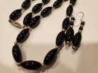 28  Black Onyx    Sterling Silver Bead Necklace W 2  Dangle Pierced Earrings Set