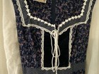 Gunne Sax Jessica Blue Floral Dirndl Dress Sheer Long Sleeves Lace Trim