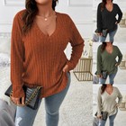 Women Long Sleeve T-shirt Loose Fit V-neck Casual Pullover Top Blouse Large Size